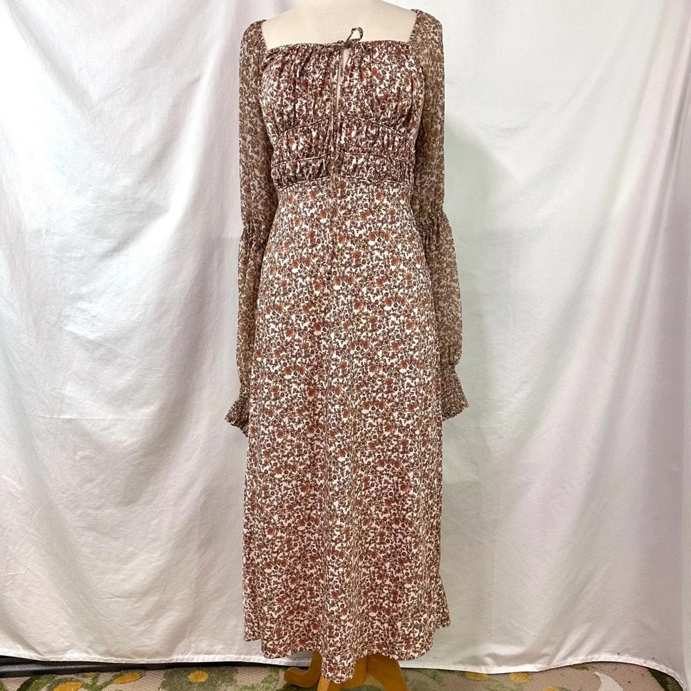 FREE PEOPLE Aglow Smocked Maxi Dress XL Orange Floral Tea Combo Cottage Prairie